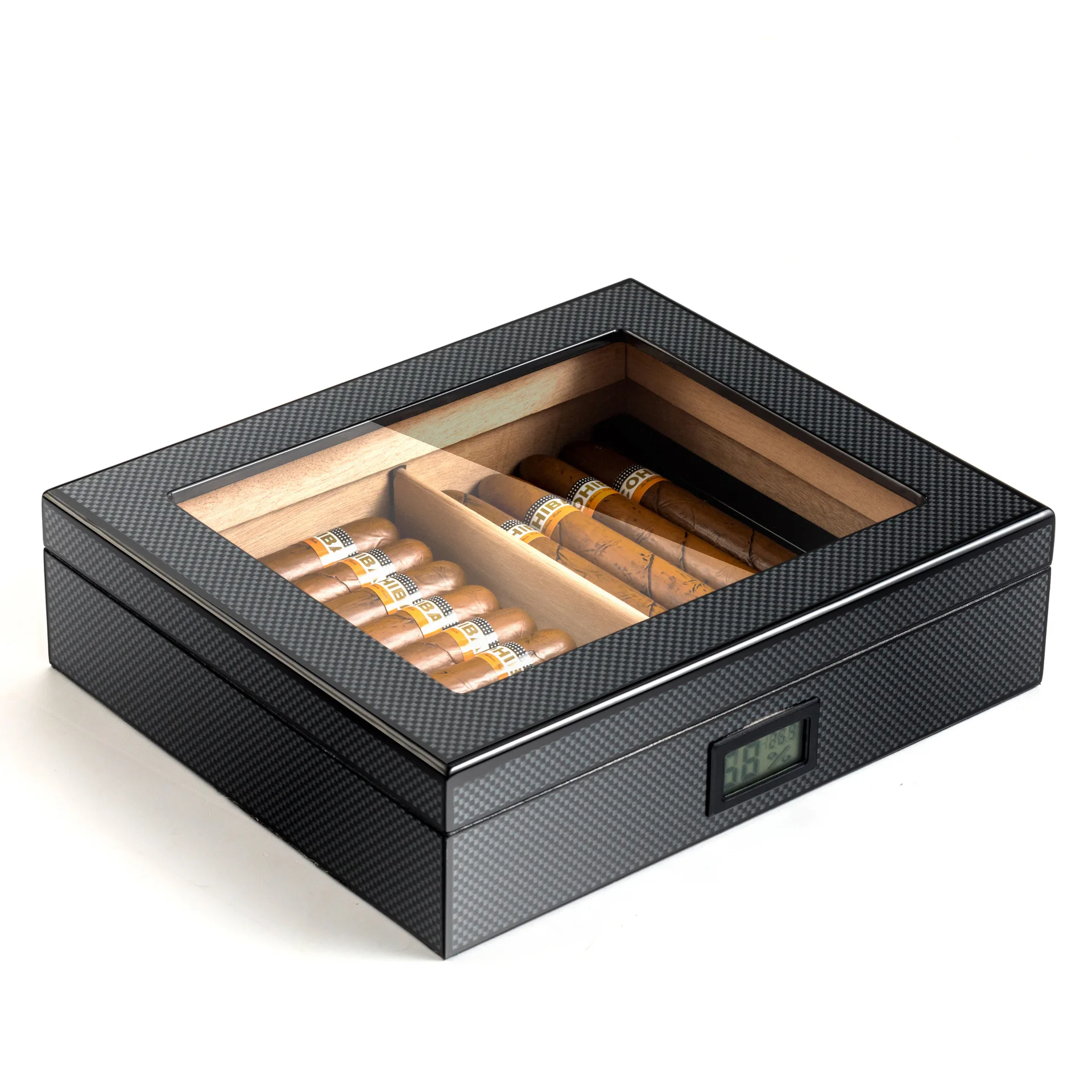Zigarren-humidor Mit Hygrometer Luftbefeuchter 2 Schubladen Zedernholz Tragbare Humidor Box Zigarre Fall Fit 25-50 Zigarren Schrank