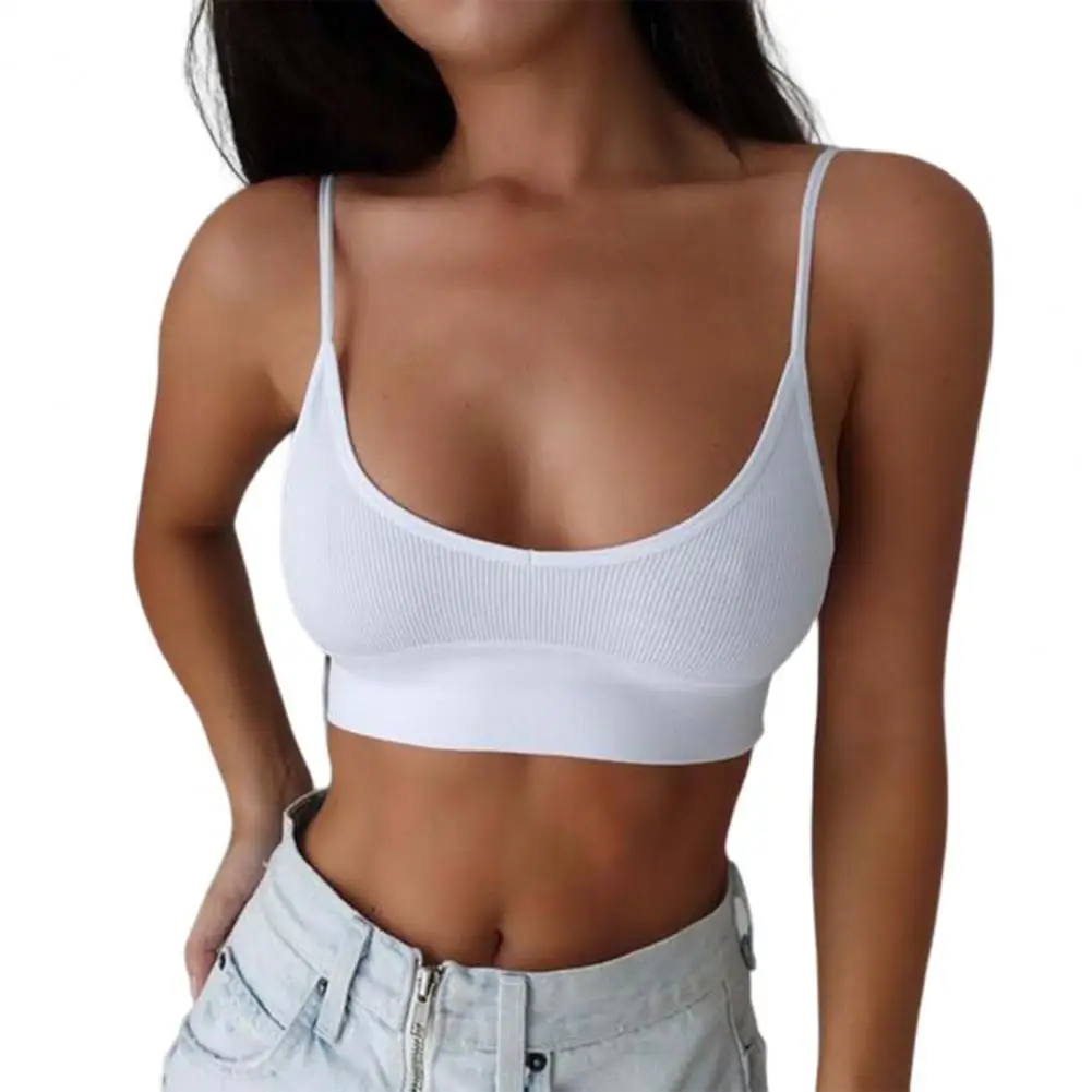 

Women Sport Bra Spaghetti Strap Backless Solid Color Pads Seamless Exercise Wireless Underwear Bralette Camisole Inner Wear