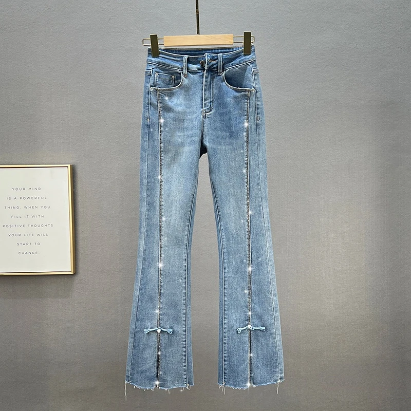 

Женские джинсы, новая коллекция 2023 года, одежда на весну и лето, облегающие узкие эластичные джинсовые брюки с высокой талией и разрезом