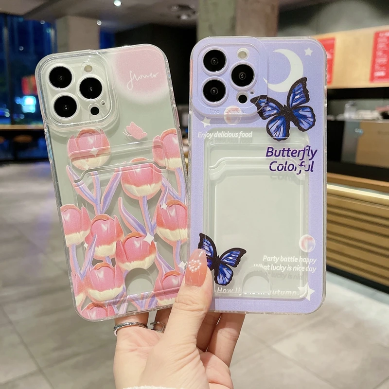 

For OPPO A57 A77 5G 2022 A7 A5S A12 A36 A76 A94 A74 4G A95 A94 A78 A58 A74 A56S Case Wallet Holder Card Tulip Butterfly Cases