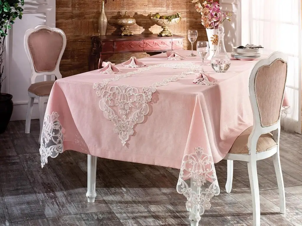 

French Laced Daisy Table Cover Set 26 Piece Powder