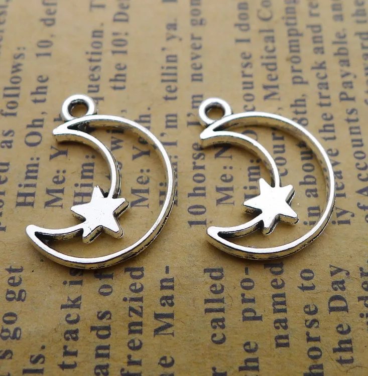 

20pcs/lot 14*18mm Hollow Star Moon Charm Pendant Antique Silver Color Alloy Jewelry Making DIY Handmade Earrings