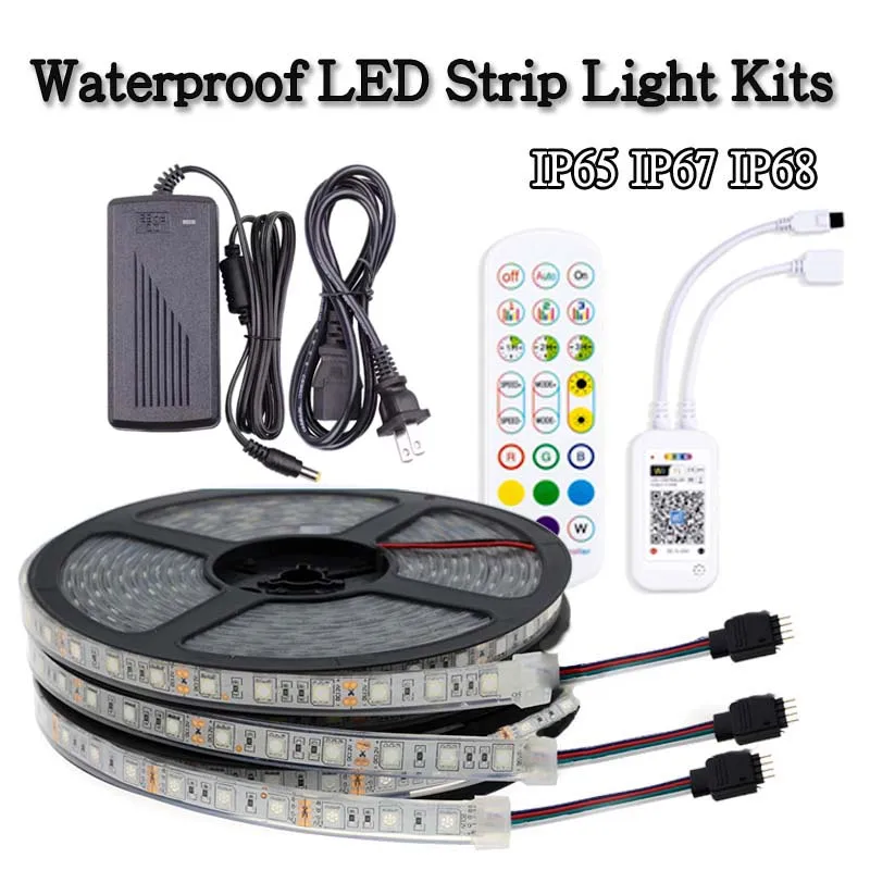 

5M Waterproof SMD 5050 RGB LED Strip Light Kits WiFi Controller IP65 IP67 IP68 Rainproof Lamp Ribbon For Outdoor Swimming Pool