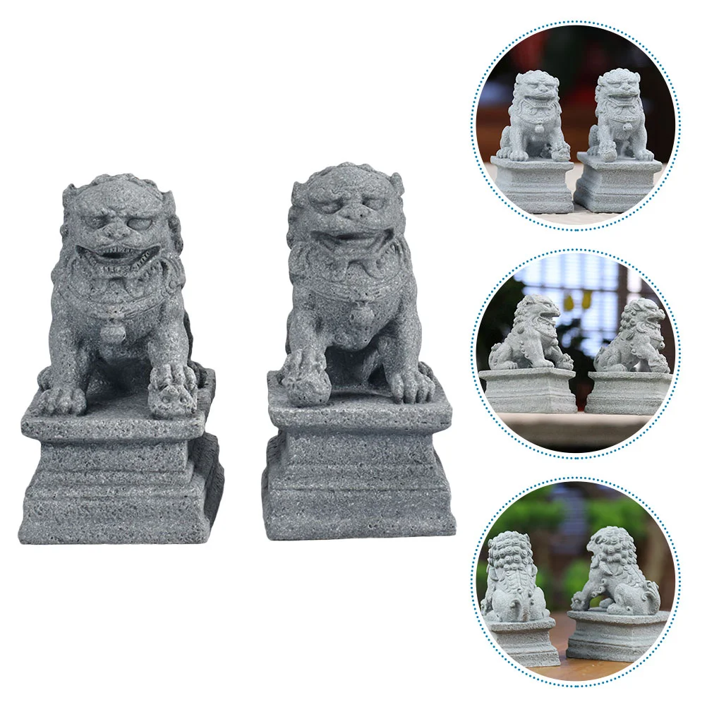 

2 Pcs The Office Desk Decor Foo Fu Dog Statue Decoration Home Chinese Décor Statues Pi Yao Accessories Style Lion Ornament