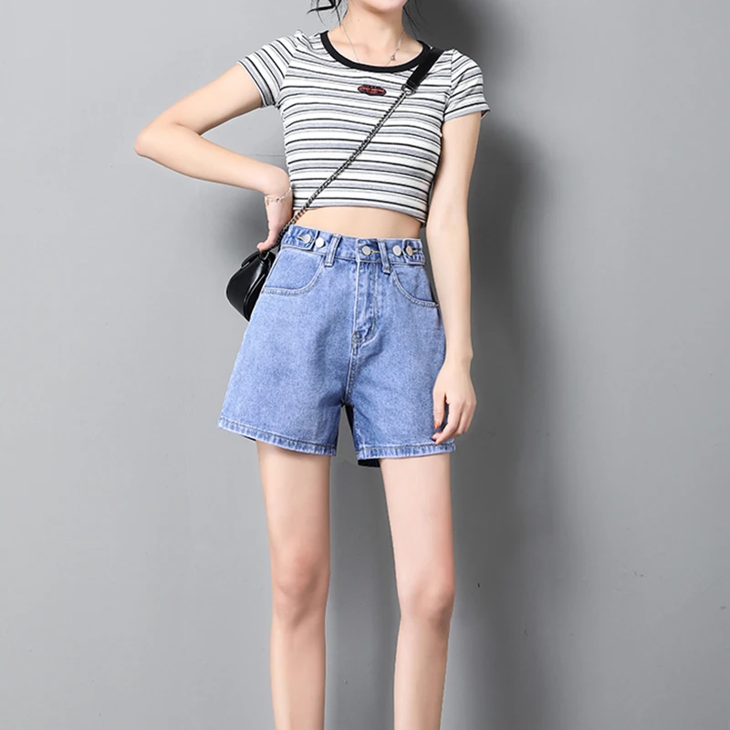 Шорты женские джинсовые с завышенной талией Свободные повседневные брюки из