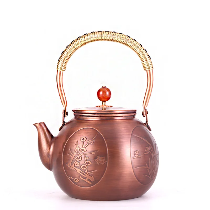 

Teapot Copper Boil Tea Water Metal Vintage Retro Chinese Traditional Opera Chrysanthemum Classic Teapot Kettle 1000/1200Ml