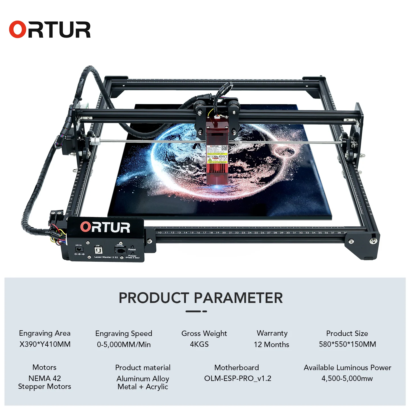 

ORTUR Laser Master 2 32-bit Motherboard Laser Engraving Machine Upgraded LU2-4 Second Generation FAC Laser Fixed- Focus Module