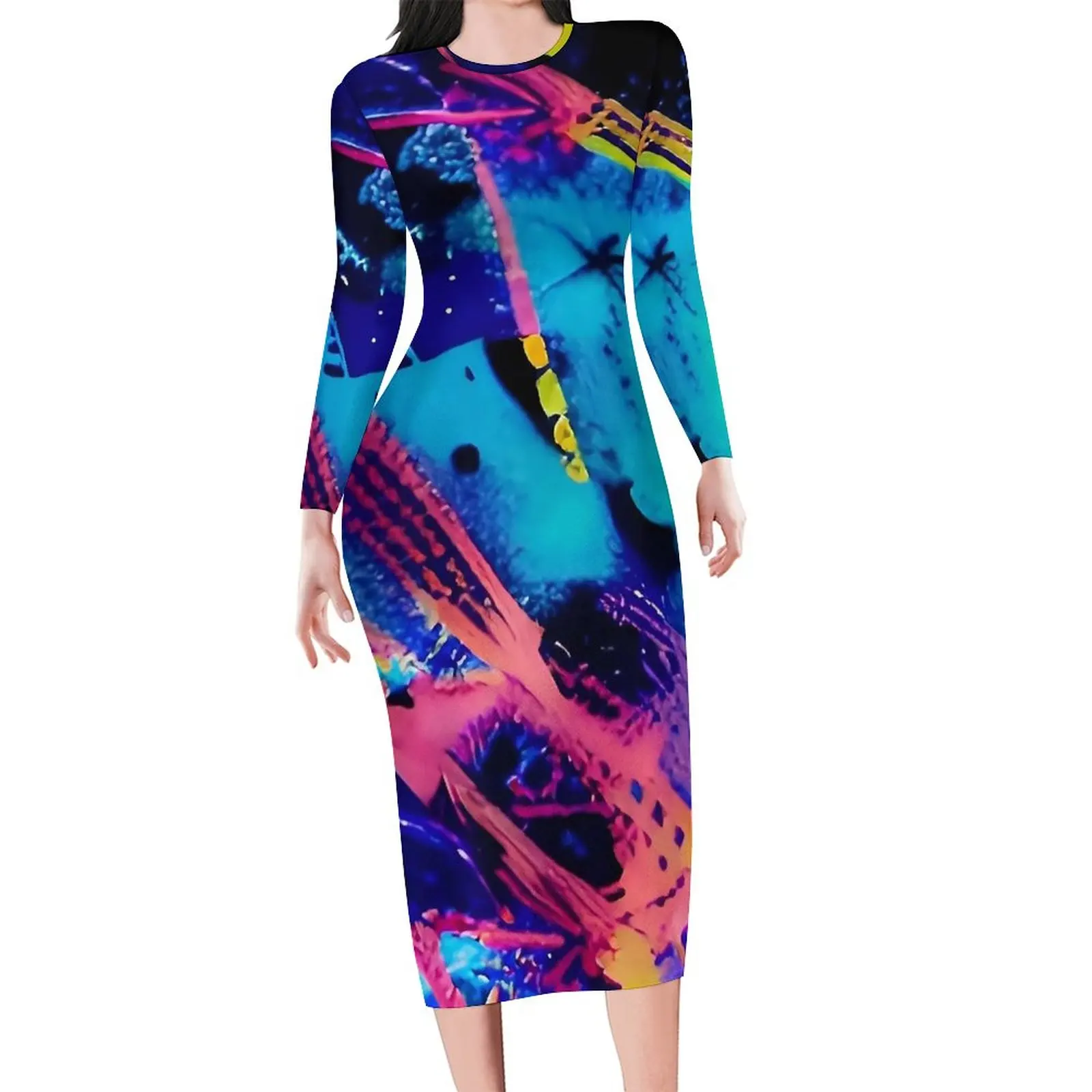 

Женское платье с принтом в виде кистей, облегающее платье с длинным рукавом, большого размера