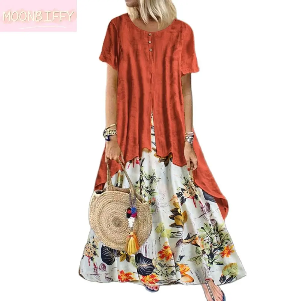 

Женское длинное свободное платье, винтажное летнее дышащее платье из смешанной льняной ткани, в упаковке, элегантное женское платье