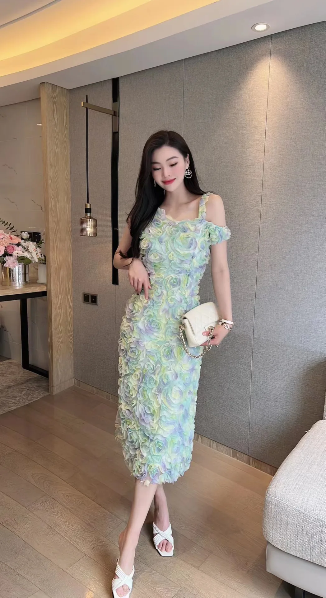 2023 spring and summer women's clothing fashion new Three-Dimensional Flower Dress 0511