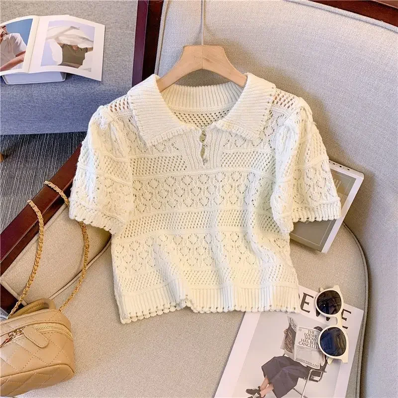 Женская футболка с вырезом поло во французском стиле летняя дизайнерская 2024