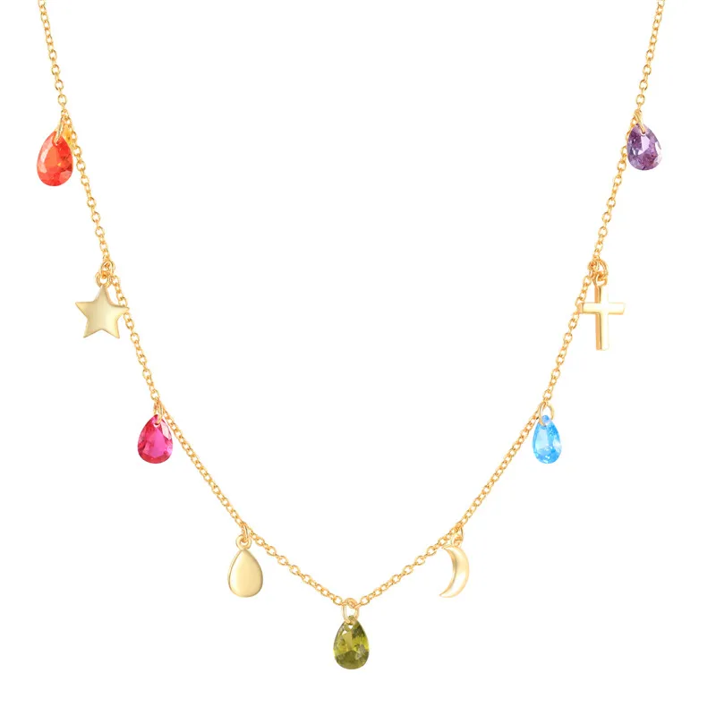 

CANNER Women's Necklaces Star/Cross/Moon Pendant With Pear Shaped Colored Crystal Chain Necklace For Wedding Jewelry Accessories