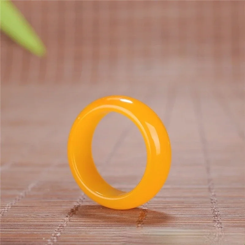 

Natural Yellow Jade Ring Chinese Jadeite Hand-Carved Fashion Charm Jewellery Accessories Amulet for Men Women Her Lucky Gifts
