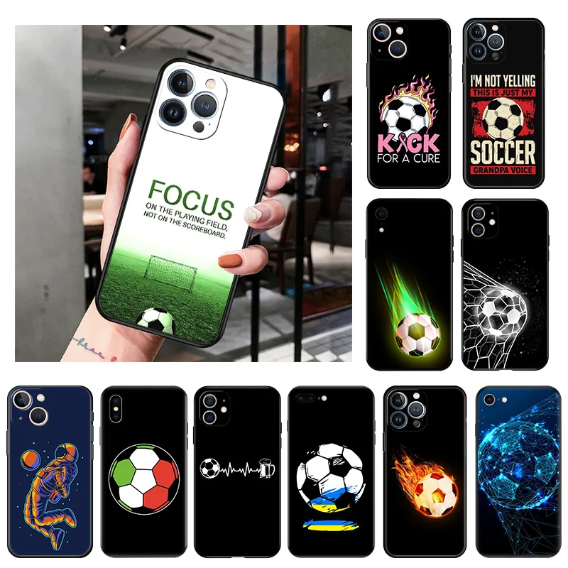 

Silicone Black Phone Cases Cover for iPhone 11 14 Pro Max 12 13 Mini XR SE 7 8 6 6s Plus XS X 11Pro Focus Football Final Goal