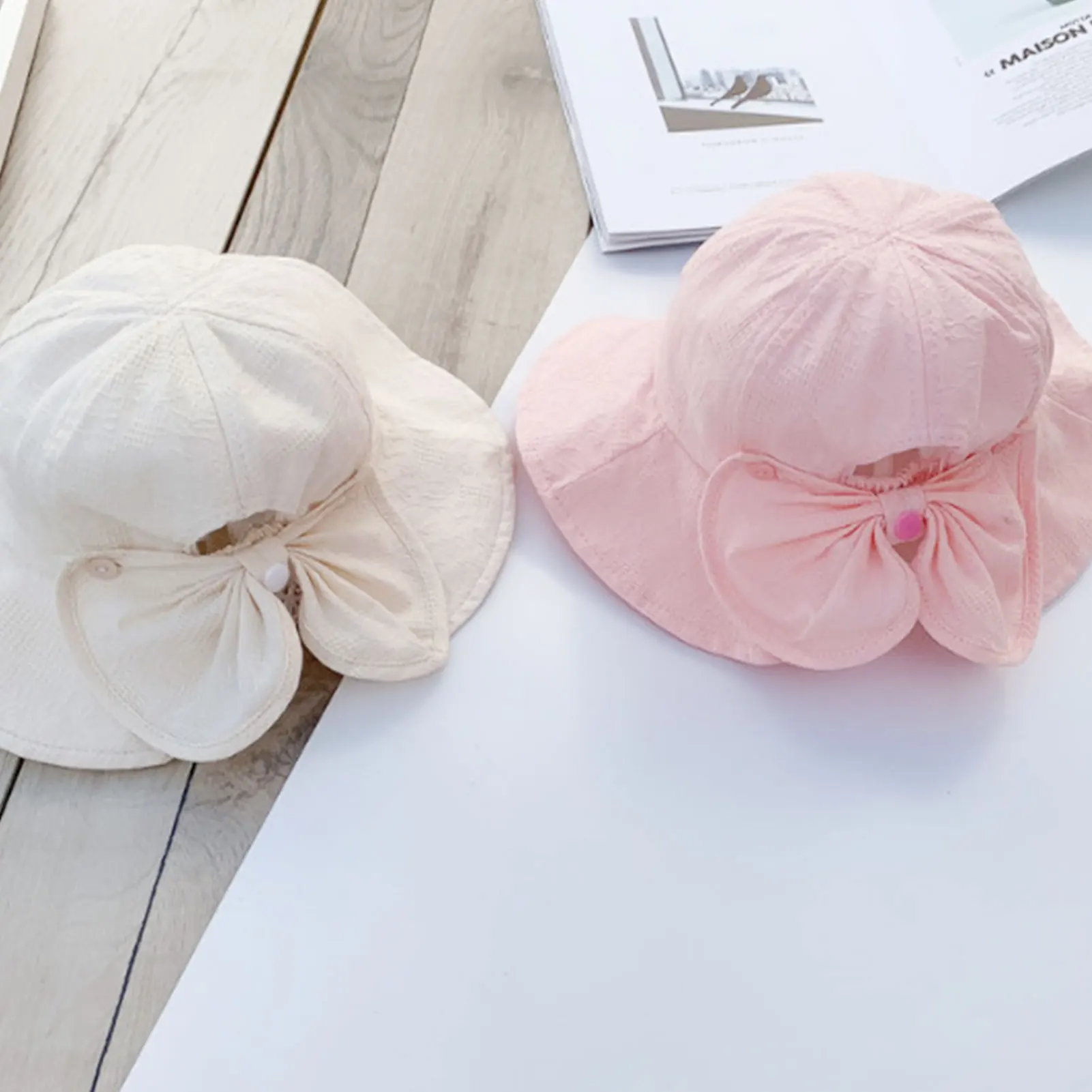 

Outdoor Baby Bucket Hat Baby Girl Hats With Bows Cotton Children Cap Kids Princess Beach Cap Bow Girl Caps Soft And Comfortable