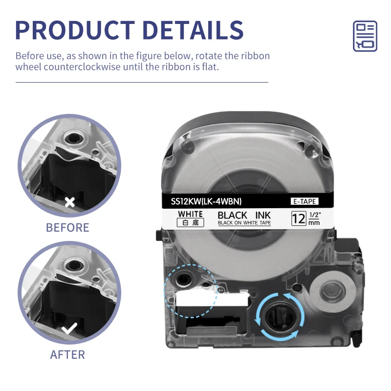 Фото 3PK/5PK SS12KW LK-4WBN Черный на белом для Epson SS12KW ST12KW SC12RW SC12YW 6-12 мм лента для этикеток, замена для Epson LW300 400 №3