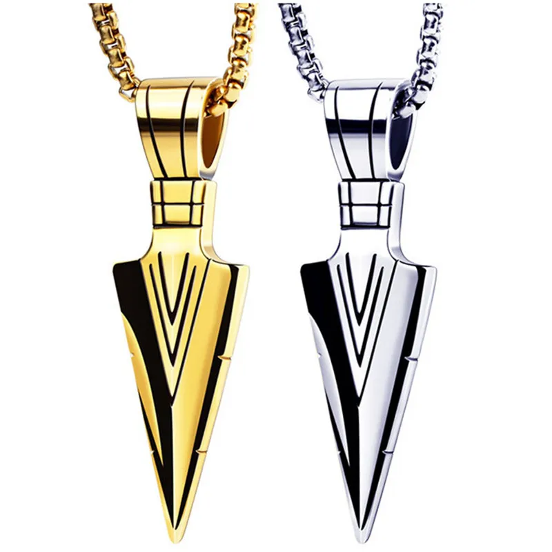 

Goth Arrow Man Necklace Charm Gold Silver Color Pendant Necklaces Stainless Steel Chain Punk Accessories Jewelry Christmas Gift