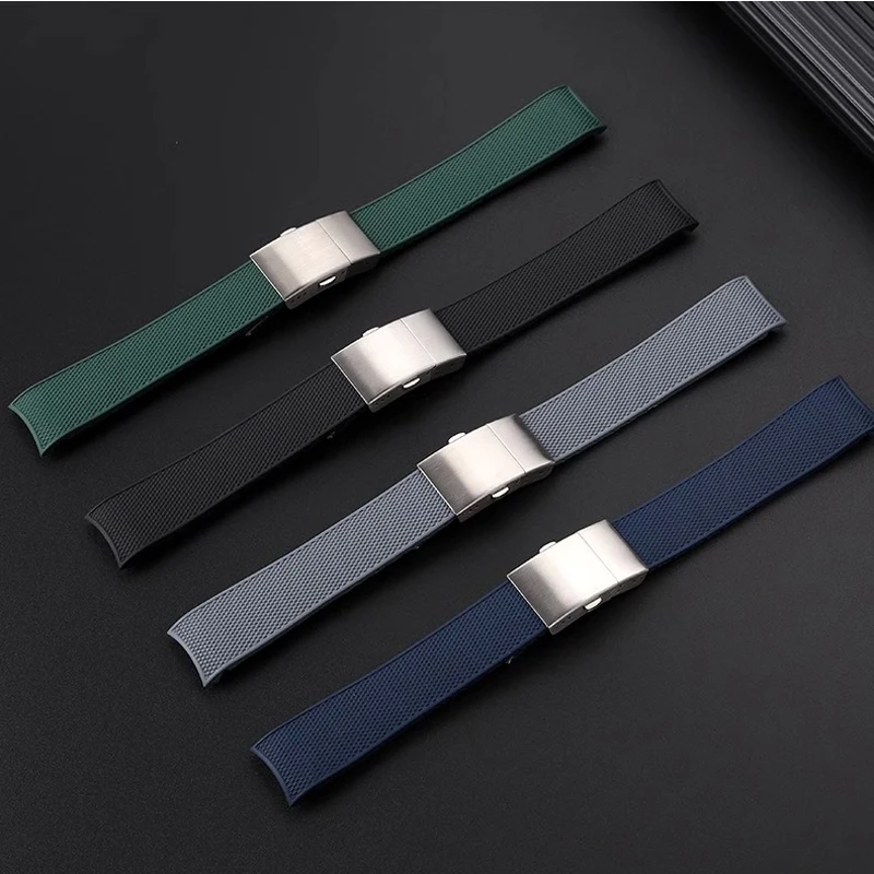 Резиновый ремешок для часов с изогнутым концом 21 мм Longines Conquest HydroConquest L3.781/782/742