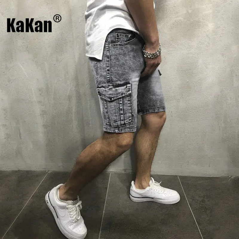 Kakan - Summer New Double Pocket Washable Casual Jeans Men's Wear, Black, Grey Shorts Jeans K39-1516ok77