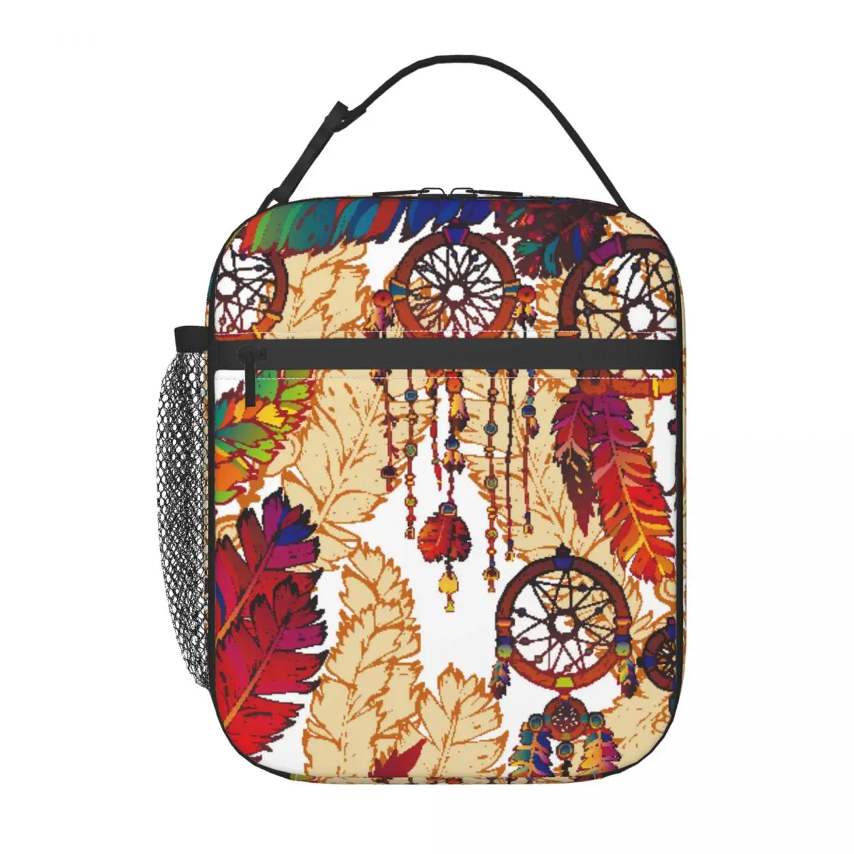 Lunch Bag Cooler Tote Portable Insulated Box Thermal Cold Food Container Picnic Travel Lunchbox Bright Feather With Beads