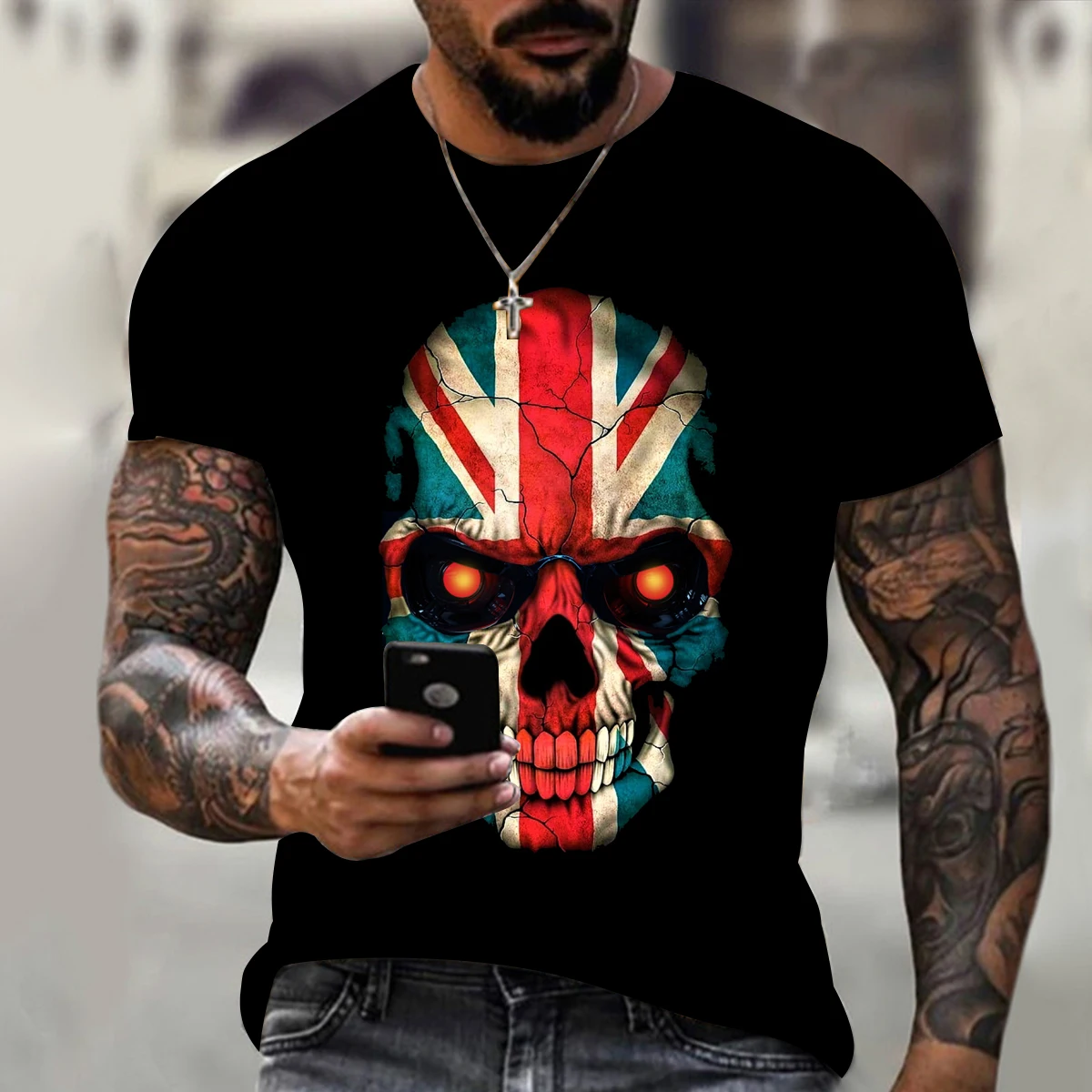 

National Team Football Fans T-shirt Fashion Summer Horror Skull 3D Print Men's T-Shirt Casual Hip Hop Oversized Short Sleeve Tee