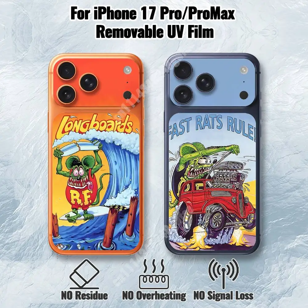 Фото Съемная УФ-пленка с изображением мультяшного персонажа R-Rat F-Fink для iPhone 17 Pro и 17 ProMax, HD-наклейка на заднюю панель. №1