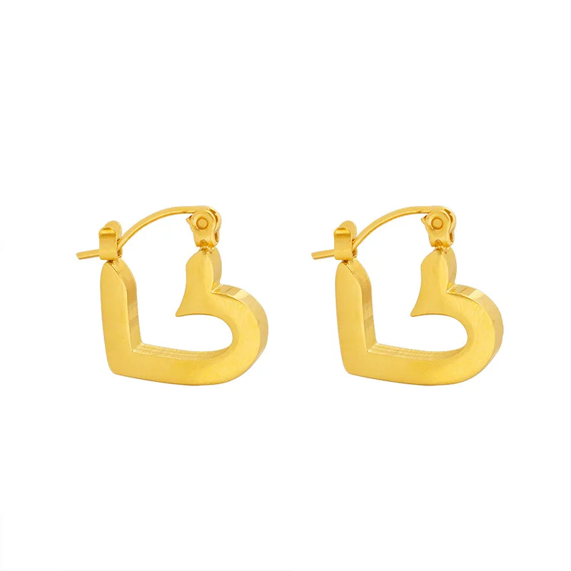 

Stainless Steel Gold Color Heart Hoop Earrings Trendy For Women Fashion New Gift Party Jewelry