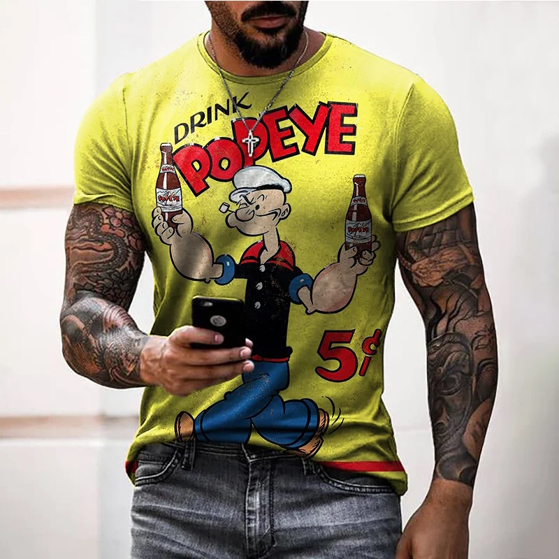 

Classical popeye series Print T Shirt Short Sleeve Shirts For Men Street Summer Round Neck Unisex T-shirt New Retro Design Tees