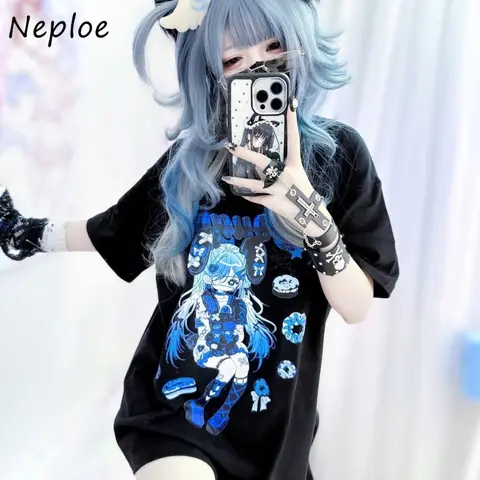 Neploe Earth Bud Хлопковая рубашка с короткими рукавами Ropa Mujer в японском стиле Fairycore Punk Уличная одежда Топ Персонализированная рубашка с круглым вырезом