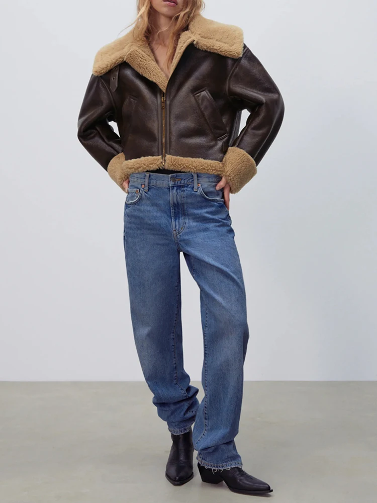 Winter Moto Biker Thick Short Coat Women Streetwear Lapel Zipper Faux Lamb Leather Jacket Lady Warm Pu Outwear Leather Jacket