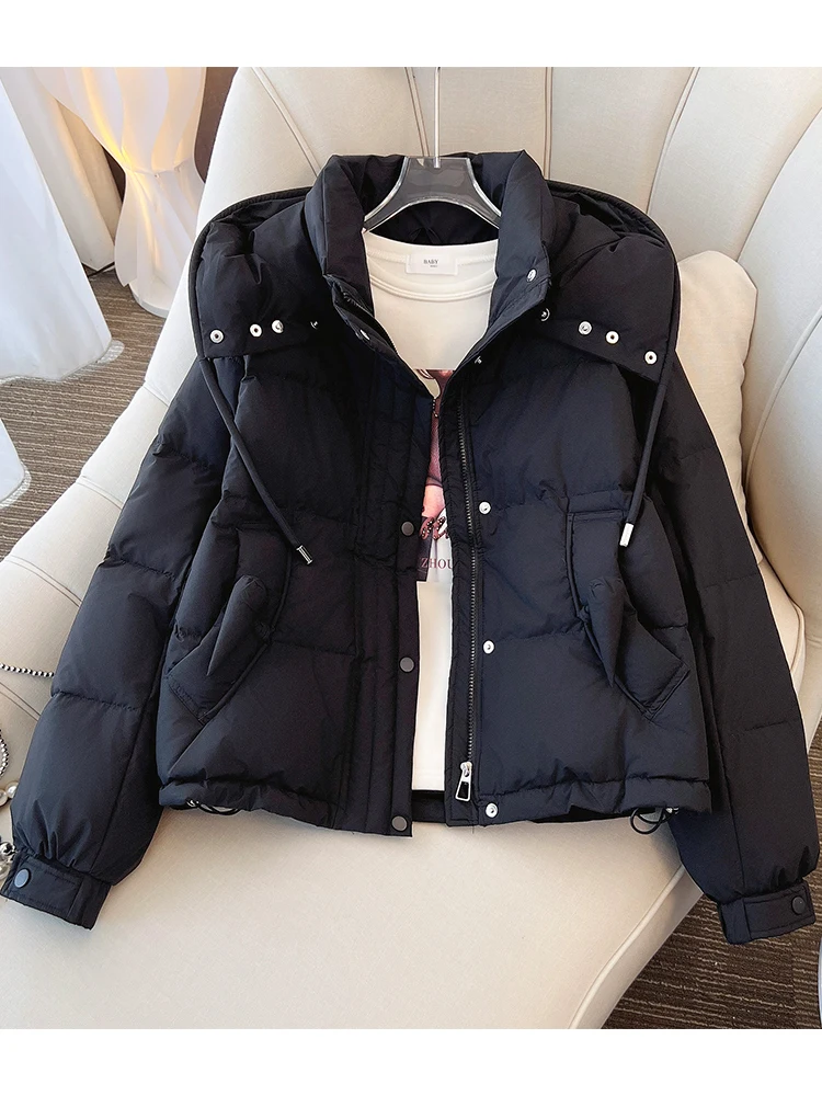 Черный дизайн Sense Hood Короткий пуховик женский 2024 зимняя новая популярная