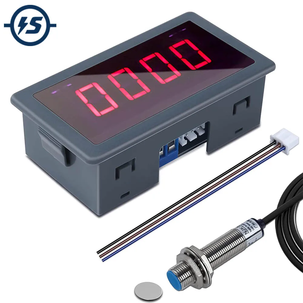 

Digital LED Tachometer RPM Speed Meter AC 110V 220V 4Bit Motor Tachometer with Hall Proximity Switch Sensor NPN for Lathes