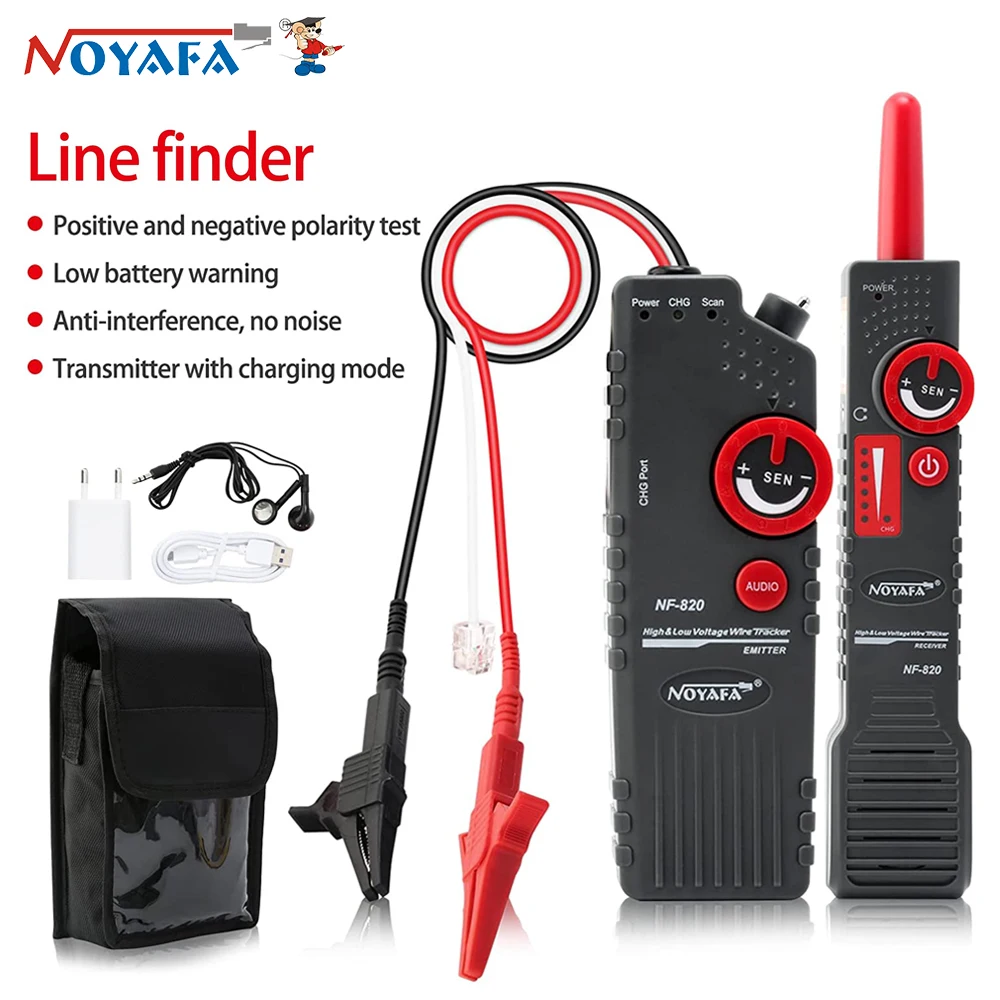 NOYAFA NF-820 Underground Cable Locator Wire Tracker Network Tester High & Low Voltage Cable Wire Locator with Alligator Clip