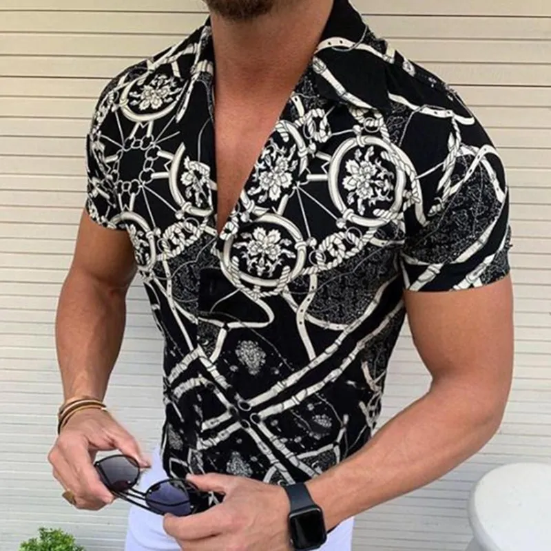 

Мужская быстросохнущая гавайская рубашка, Повседневная пляжная рубашка с короткими рукавами и принтом, на пуговицах, лето 2021