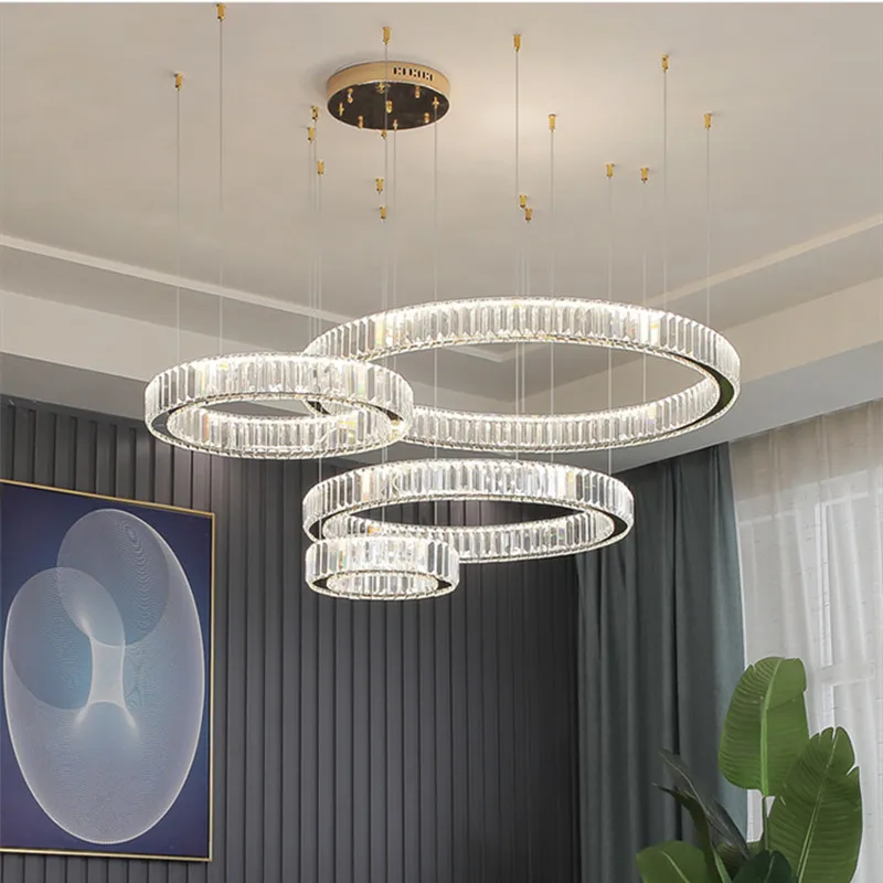 

Lustre Living Room Chandelier Lamp Fixtures Foyer Shiny Steel Led Luminarias Light Modern Luxury Led Dimmable Pendant Lights