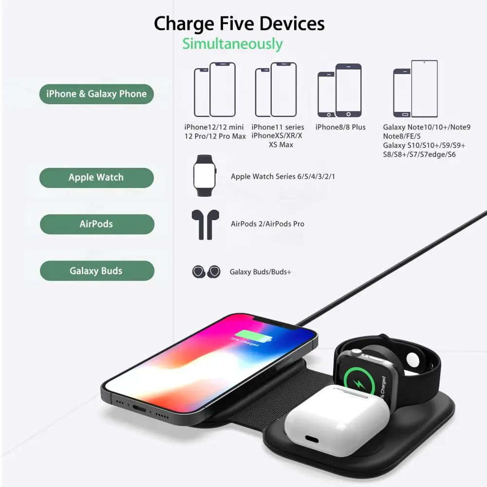 

Charger Folding Portable Fast Charger Mini 3 In 1 Usb Charger For Samsung Watch Wireless Charger Wide Compatibility Magnetic