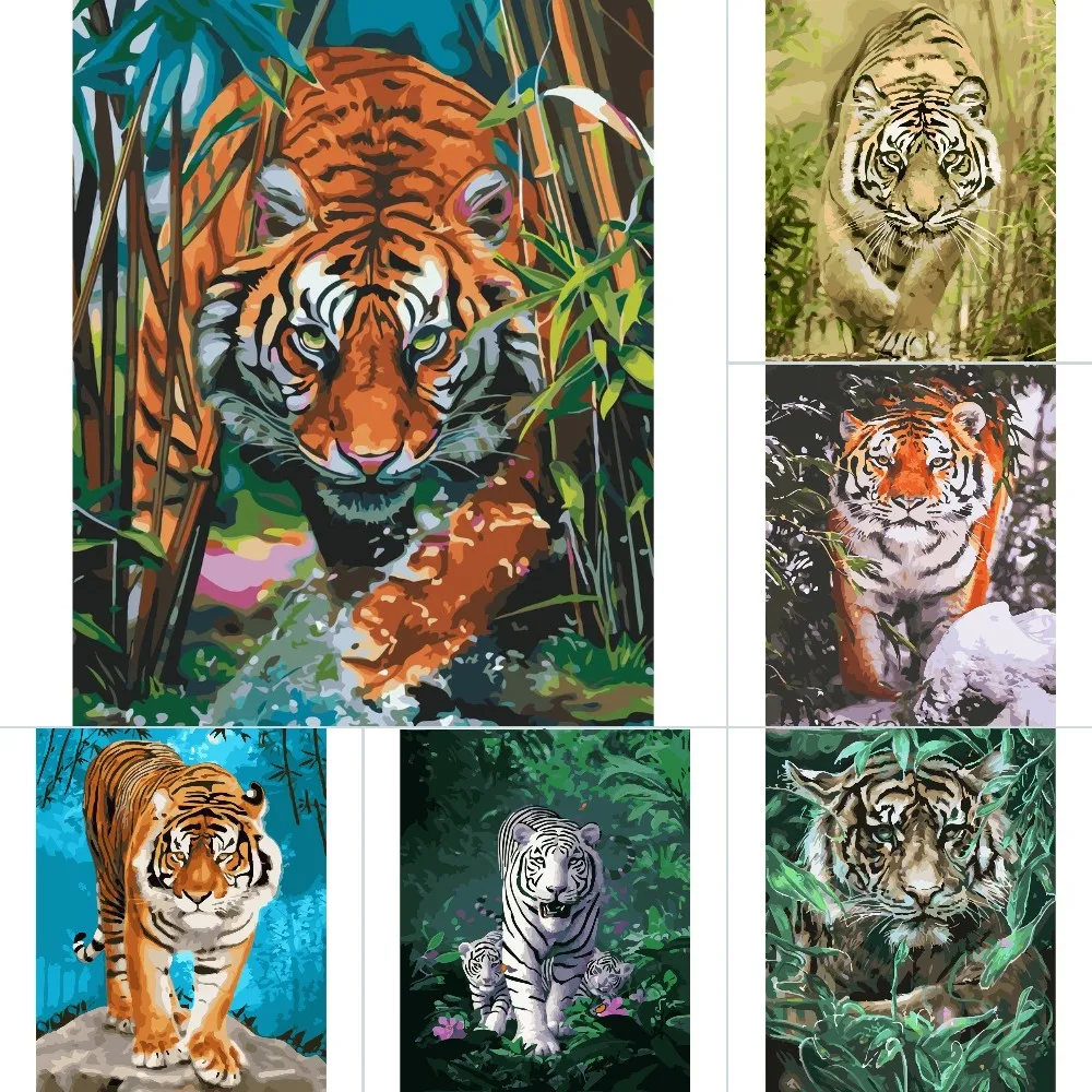 Tiger Painting By Numbers For Adults Kids Kits Hand Painted Drawing Canvas DIY Oil Coloring Paint Picture By Numbers