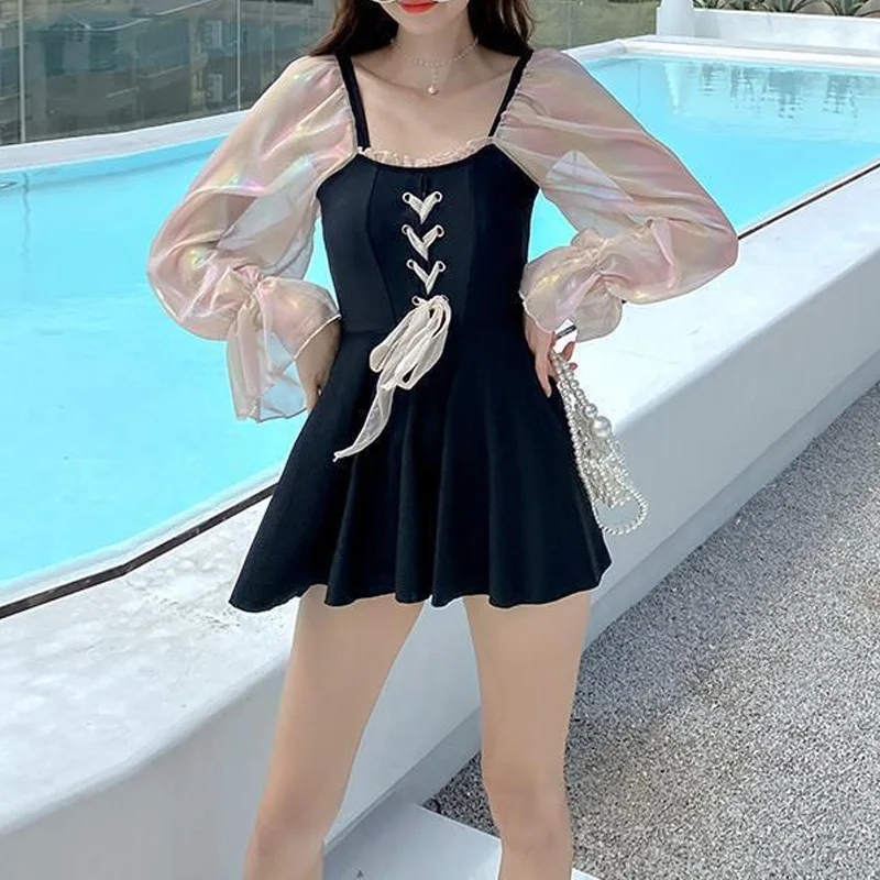 2023 New Fashionable UV-protective Beach Women's One Piece Swimsuit Padded Gathered High Waisted Contrasting Color Bikini Set