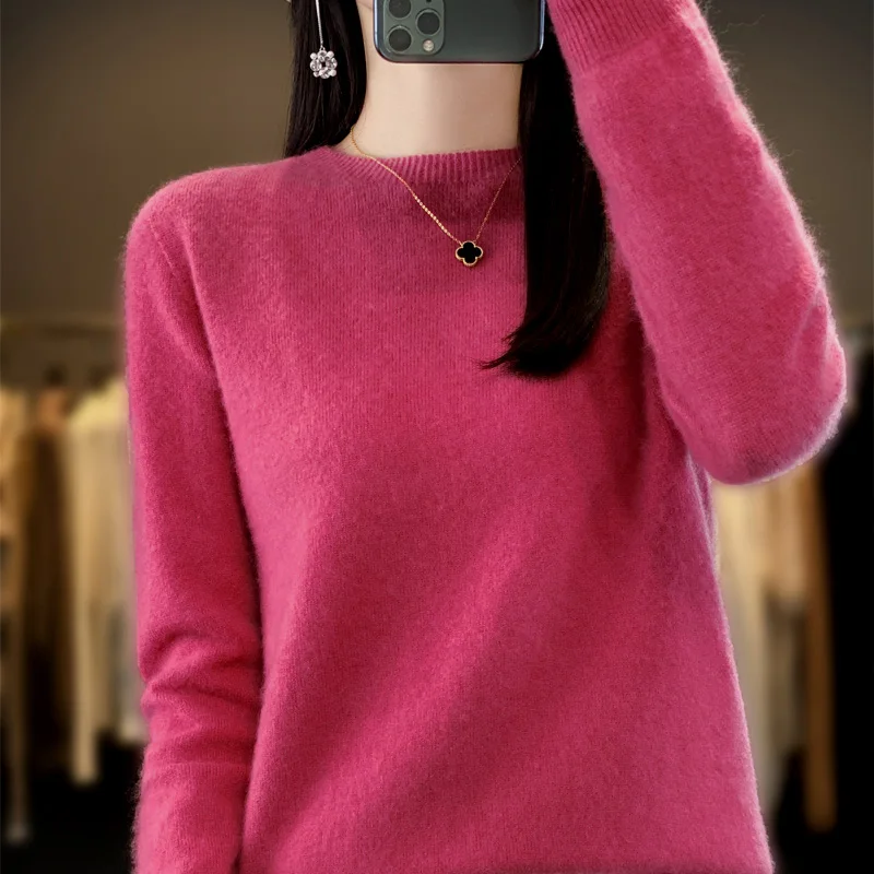 Женский шерстяной свитер с круглым вырезом вязаный пуловер из 100%-ной шерсти