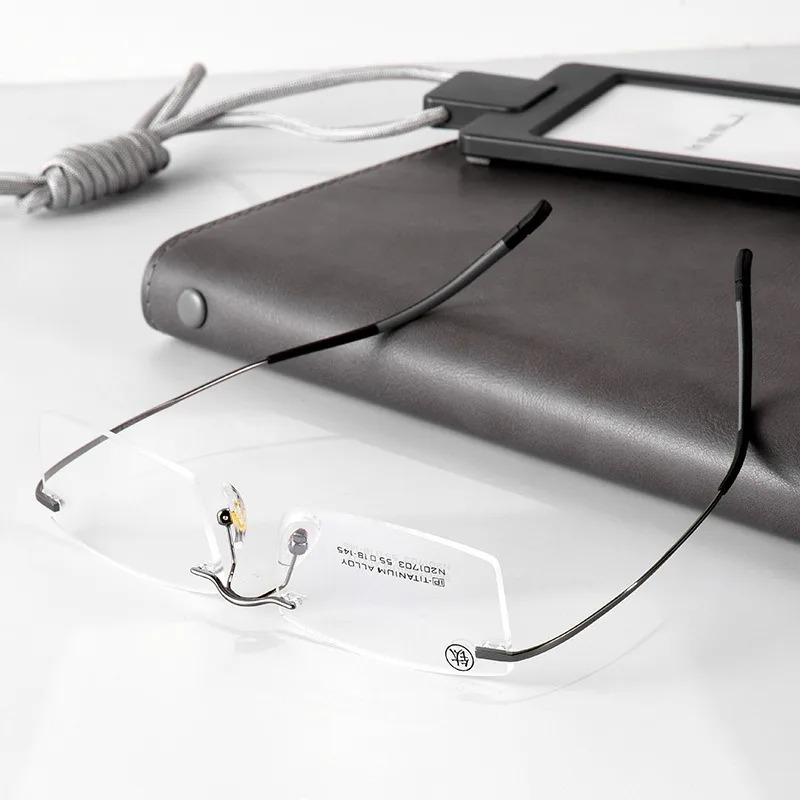 Очки без оправы для мужчин и женщин чистый титан Прямоугольная форма оправа