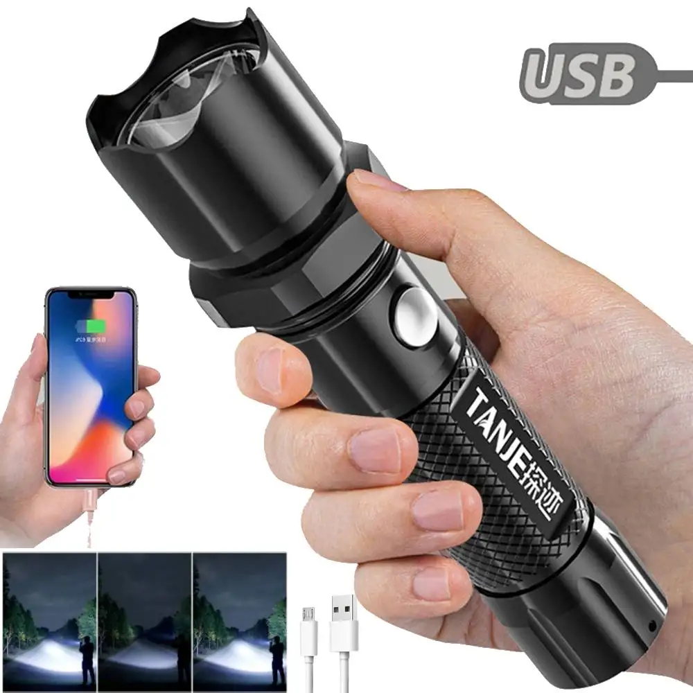 

3 Modes USB Rechargeable Flashlights Portable Powerful LED Flashlight Bright Focusing Light Outdoor Camping Tactical Flash Light