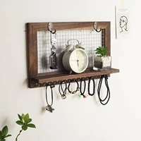 pastoral style wooden wall storage shelf with 16 hooks vintage hallway room home decorative rack wall mounted organizer holder