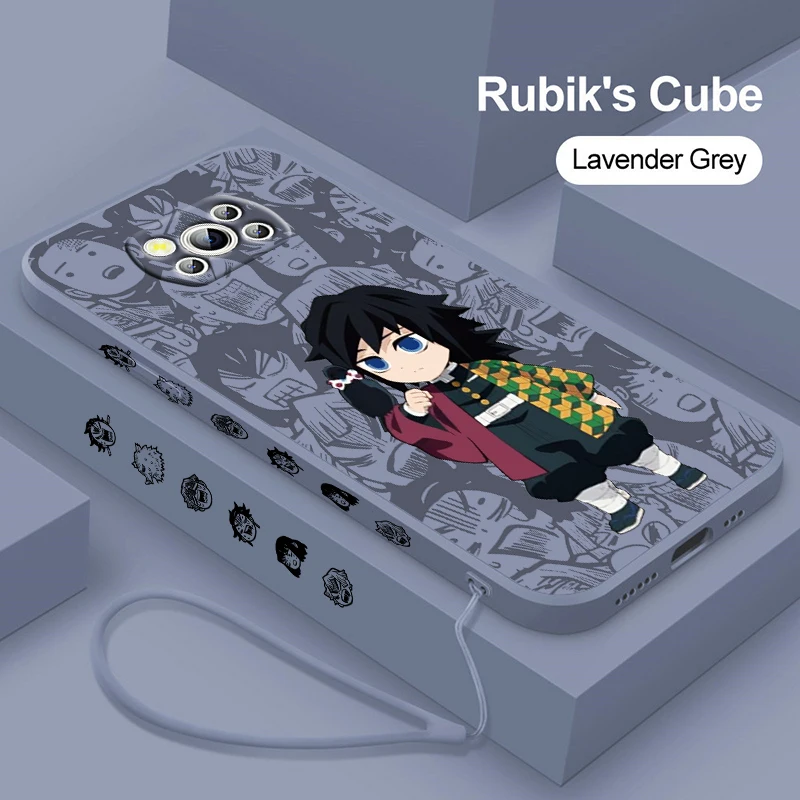 

Anime Demon Slayer Boy Liquid Left Rope Phone Case For Xiaomi Poco X5 X4 X3 NFC F4 F3 GT M5s M4 M3 Pro C55 C50 5G Cover Capa