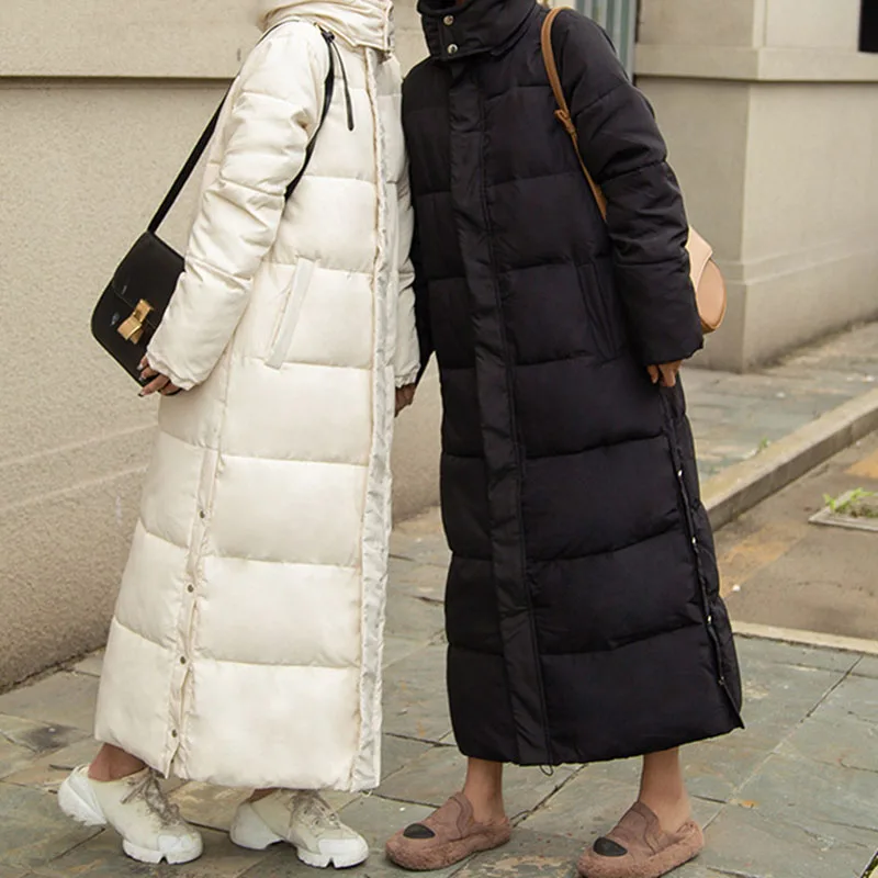 Winter 2023 Fashion New Over-the-knee Long Cotton Jacket Long-sleeved Women's Style Korean Slim Down Cotton Hooded Padded Coat