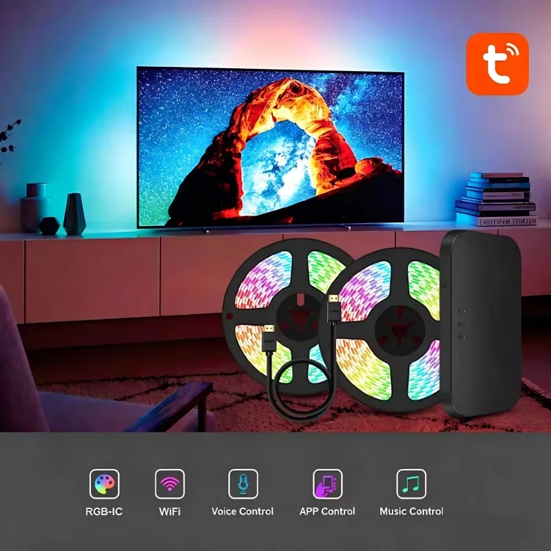 Фото Комплект светодиодной подсветки Epistar DreamColor 4K 120 Гц для ТВ, ПК, домашнего кинотеатра с Wi-Fi и управлением через приложение, для игр и создания музыкальной атмосферы №3