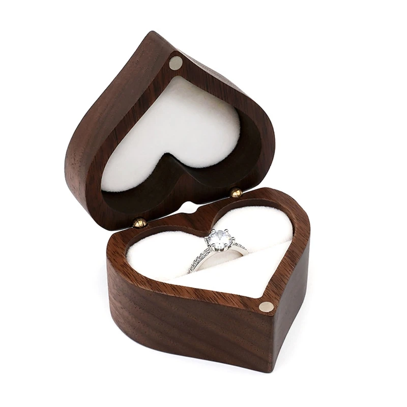 

Wood Ring Box Heart Shaped Soft Interior Holder Jewelry Handmade Wooden Presentation Box Jewelry Chest Organizer T8DE