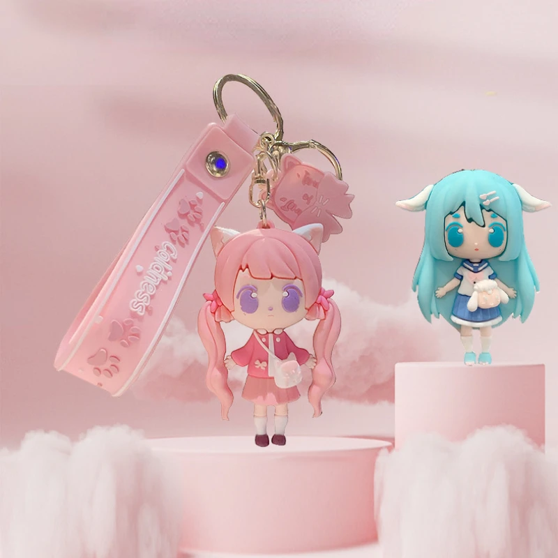 

Car Key Chain Schoolbag Pendant Couple Doll Ornament Cute Girl Mini Dolls Accessories Silicone Graffiti Rings Fit Girl Toys