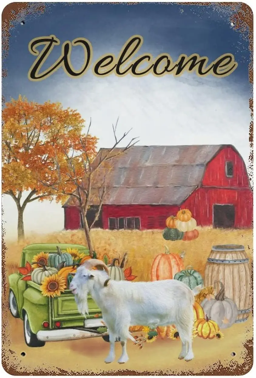 Cusm Sgns Personlzed Welcome Fll Metl Tn Sgn 812 n utumn Hrvest Frm Truck Pumpkn Decorns Wll Decor Retro Kt