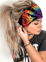 reverse tie dye rainbow yoga sport wide headband women fashion printed yoga movement hair bandwidth elastic headband