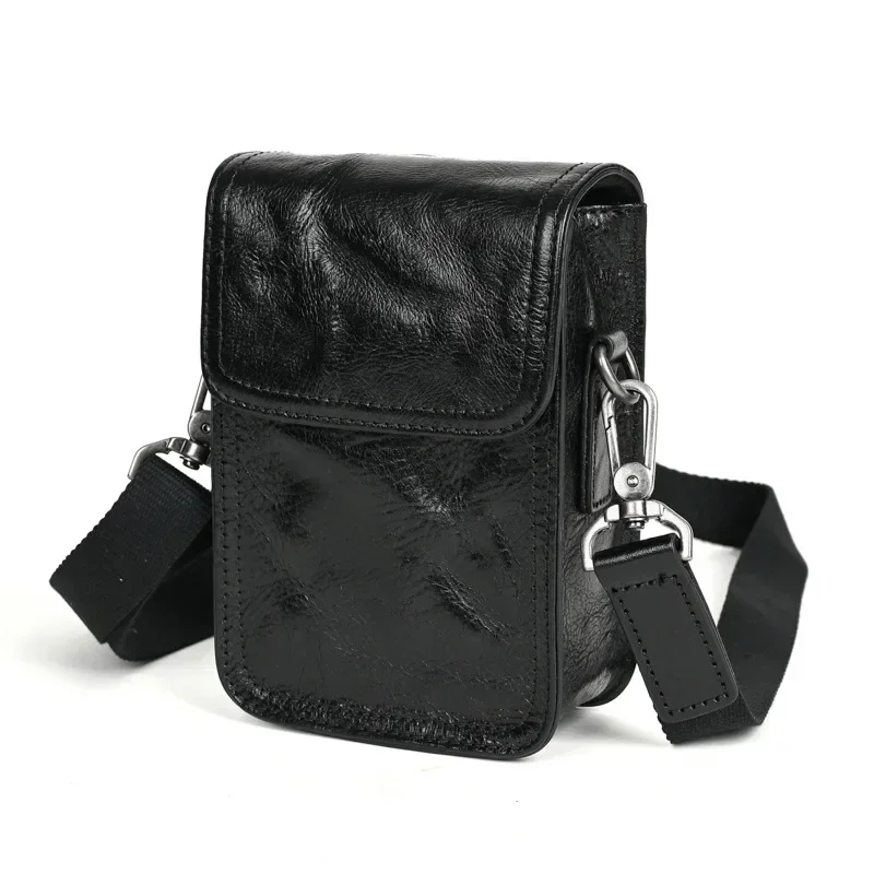 

Fashion Handphone Bag Men's Bags Crossbody Bags Men Black Daily Male Casual Man Bags Genuine Cow Leather Shoulder Pack 11*6*16cm